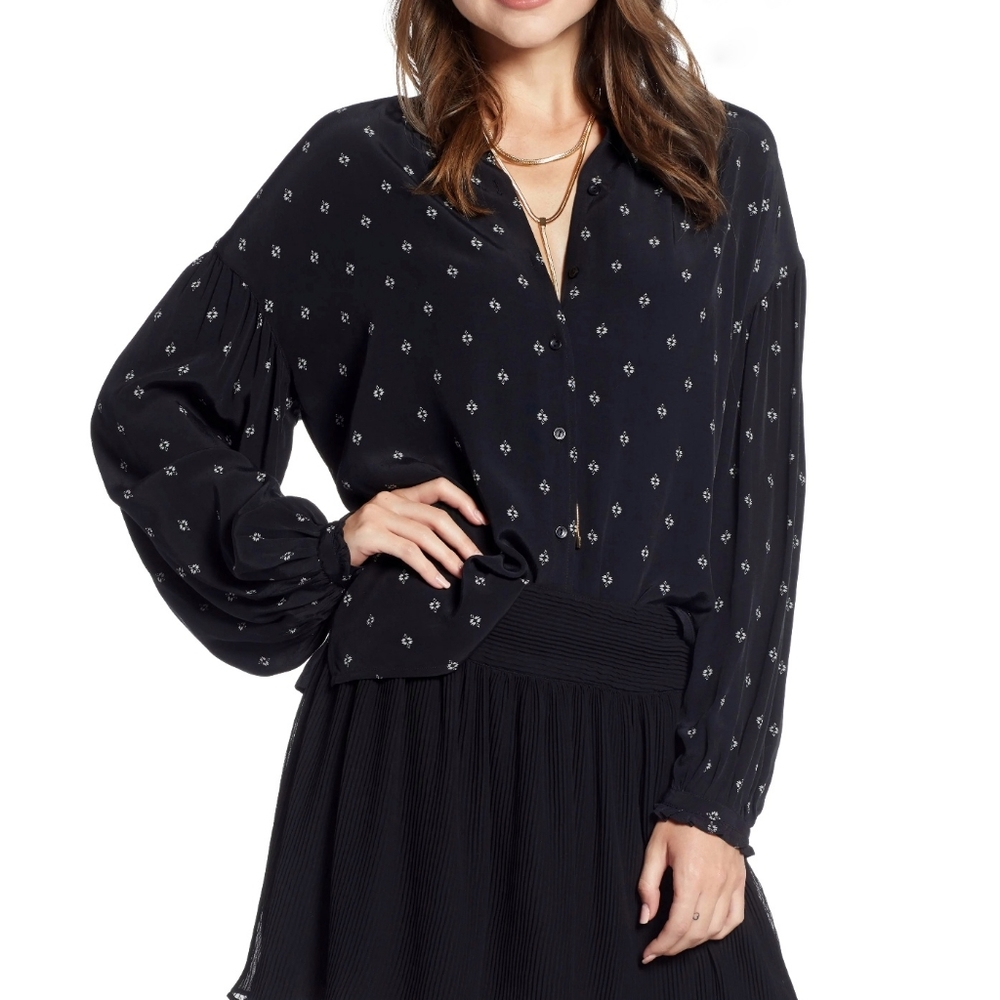 Something Navy Easy Volume Button Down Blouse